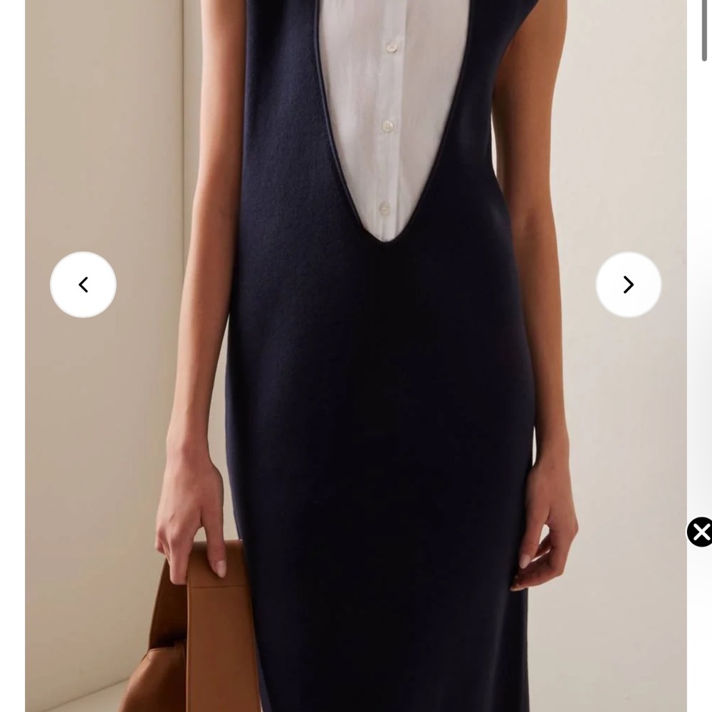 STAUD Navy and White Midi Dress
